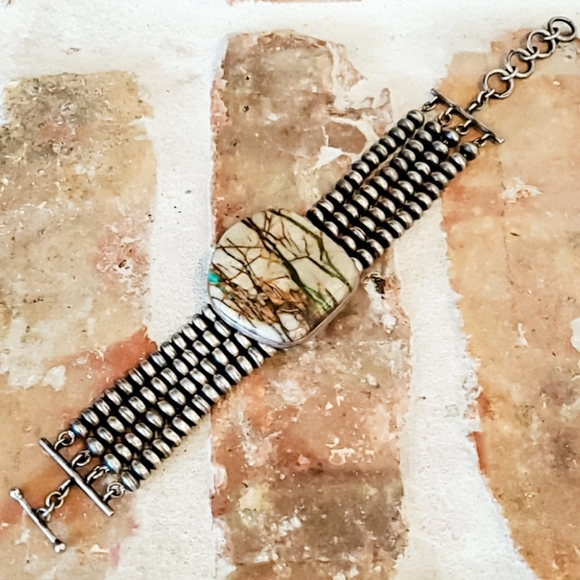 Jewelry - Sterling Silver Navajo Pearl Boulder Turquoise Bracelet